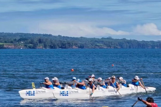 The Womens Master’s 75 double-hulled race in Hilo, Hawaii. Photo supplied.