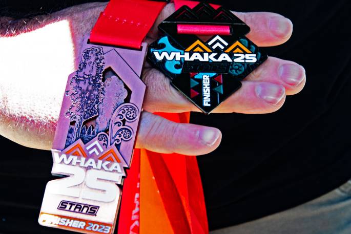 Francisko Du Plessis's medals from the Whaka 25 mountain biking event. Photo / Bob Tulloch