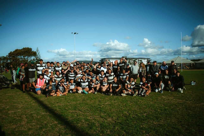 The Katikati Stags and their whānau and supporters rally for a group photo at the season’s end. Photo / Supplied