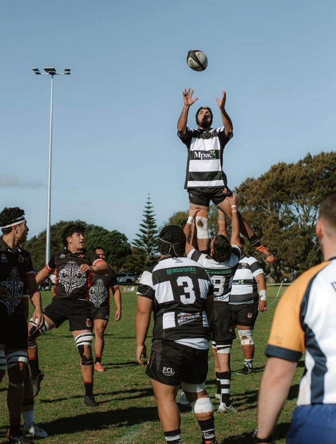 Katikati’s Logan Ward catching the ball in a lineout, in the last game of the season. Photo / Supplied