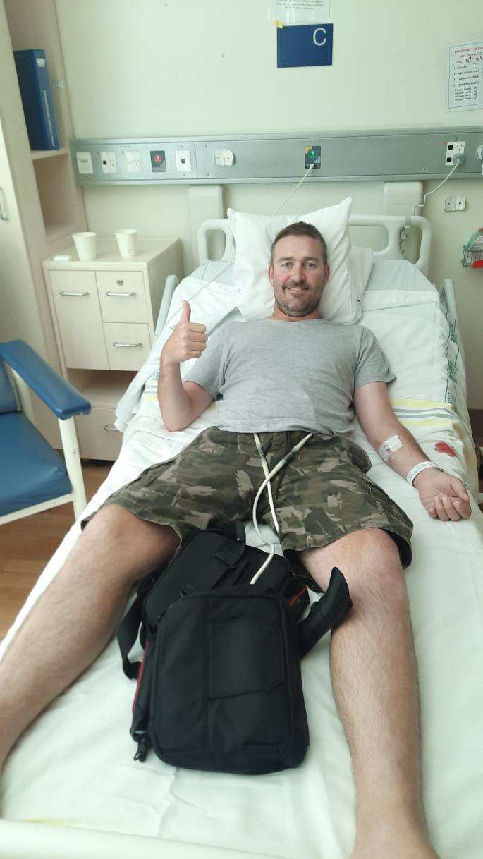 Francisko Du Plessis at Auckland Hospital with his 