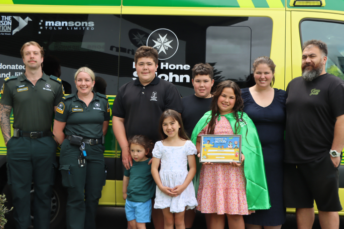 The Saia family: Kainoa, Levi, Weston, Lyssi, Kalia, Kayla and Chaeon. Photo / Ayla Yeoman