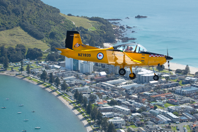 Weekend Sun reporter Ayla Yeoman with pilot Keith Adair on the Classic Flyers CT4 Adventure Flight. Photo: John Borren.