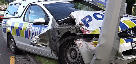 SunLive - Police vehicle collides with power pole - The Bay's News First