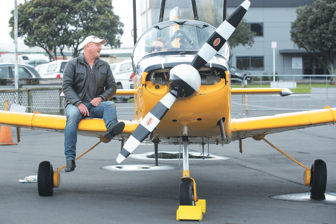 Pilot Pete McCombe with Weekend Sun reporter Ayla Yeoman in the Classic Flyers PAC CT4B Airtrainer. Photo: John Borren.